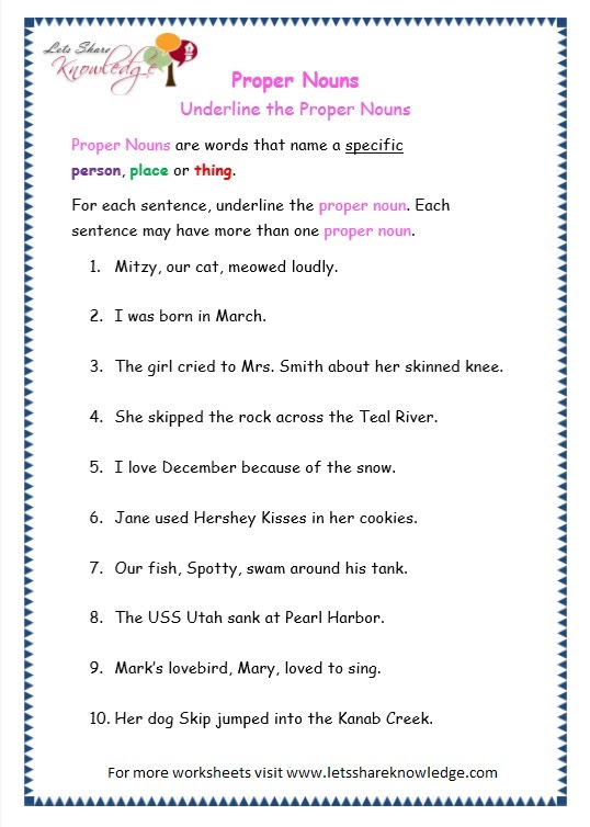 grade 3 grammar topic 7 proper nouns worksheets lets