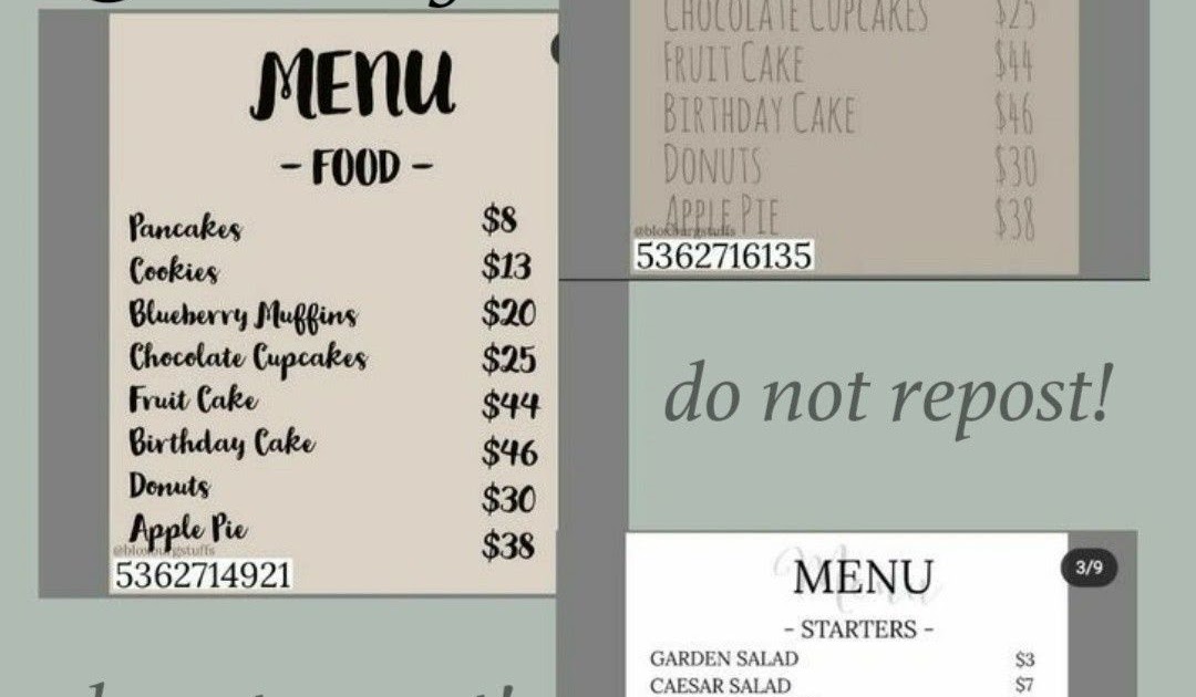 Bloxburg Cafe Logo Codes Bakery Menu Not Mine Bakery Menu Bloxburg