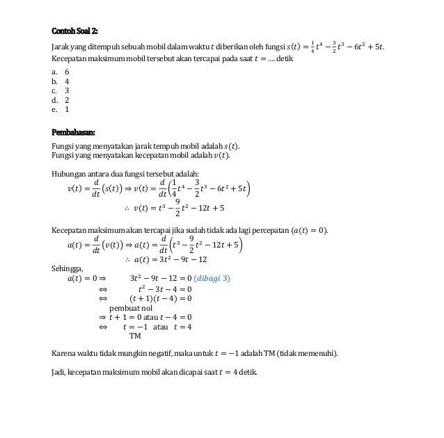 Contoh Soal Aplikasi Turunan Fungsi Dan Pembahasannya