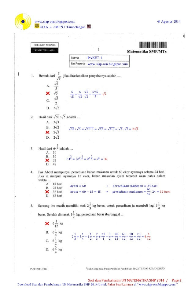 Soal dan pembahasan un matematika sma 2015