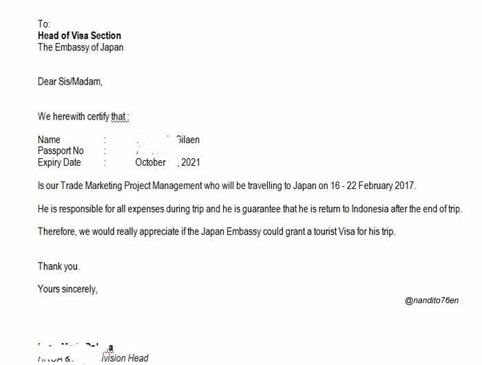 Contoh Surat Permohonan Multiple Visa Jepang