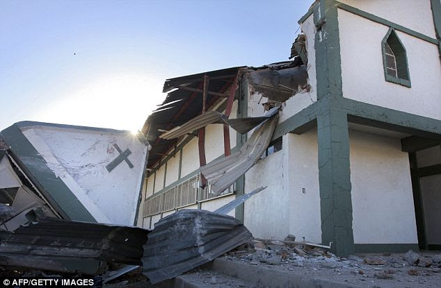 Powerful: The quake collapsed a church in Mexicali