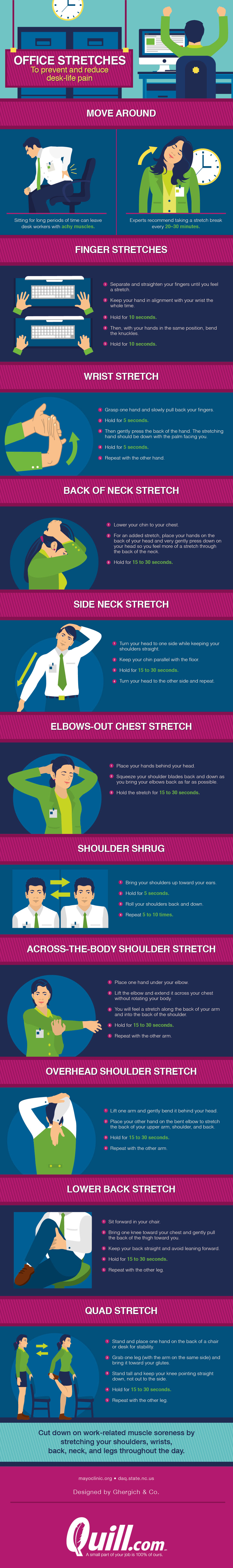 Office Stretches To Prevent And Reduce Desk-Life Pain #Infographic #Health #OfficeTips Office Stretches To Prevent And Reduce Desk-Life Pain