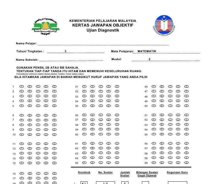 Contoh Kertas Jawapan Omr Upsr