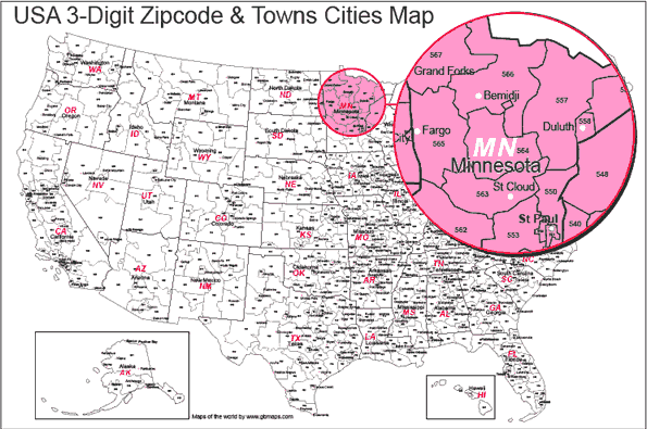 3 Digit Zip Code Map 7152