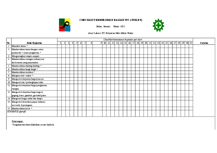 Checklist Kebersihan Kantor