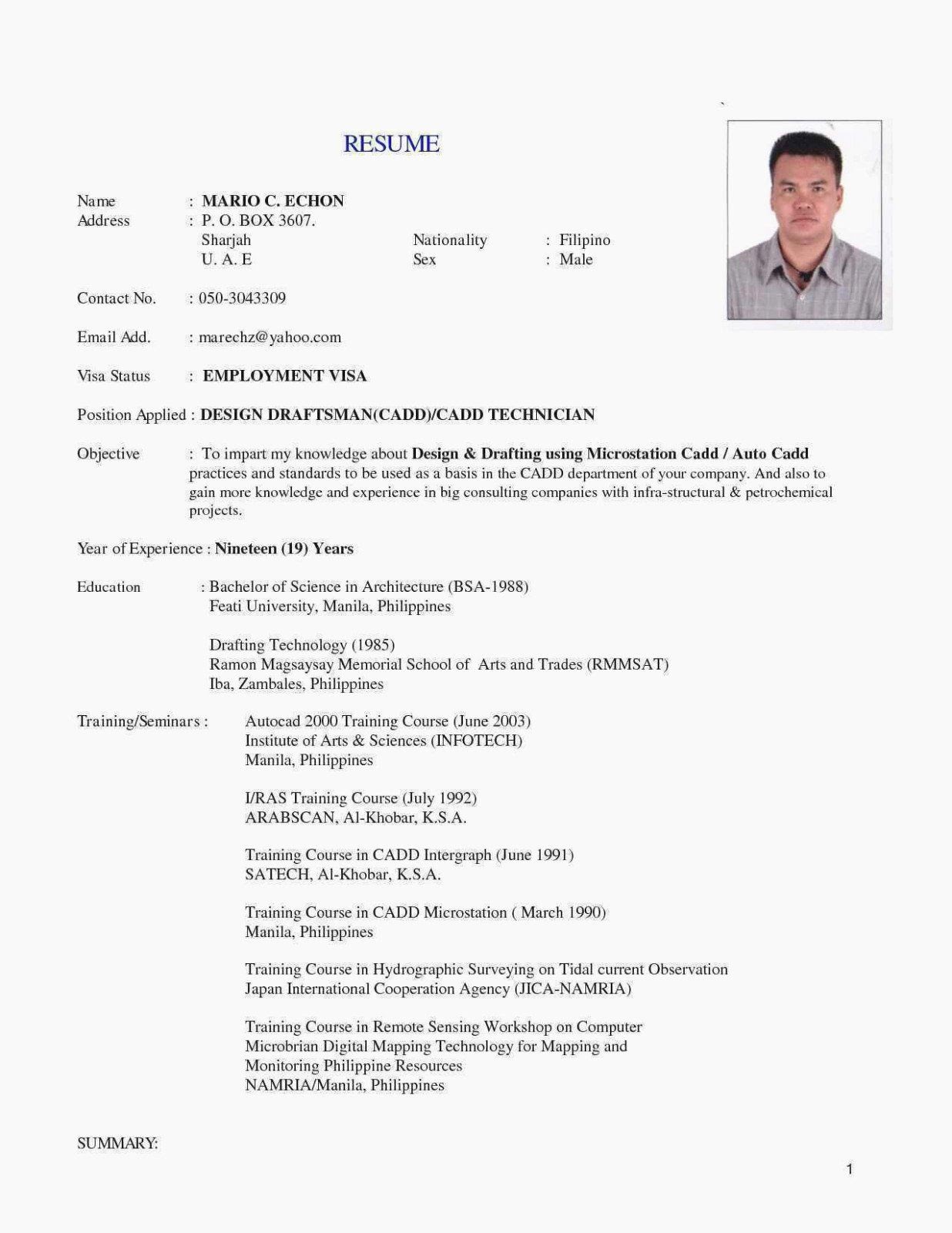 resume format in the philippines