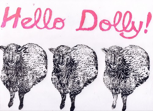 scan of Dolly linocut