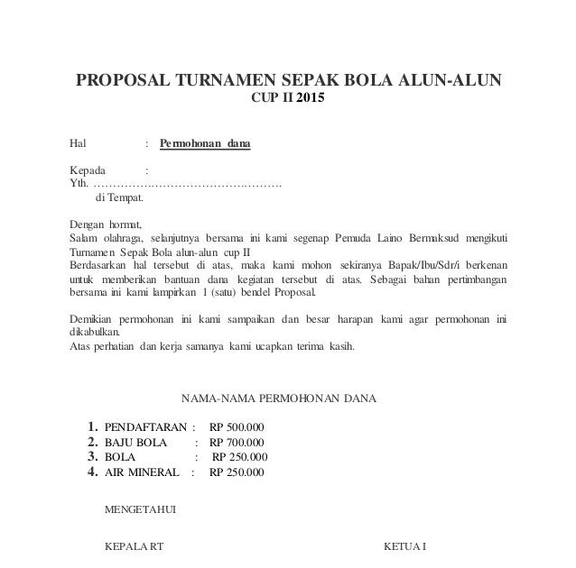 Contoh Proposal Bantuan Dana Olahraga Sepak Bola - Berbagi ...