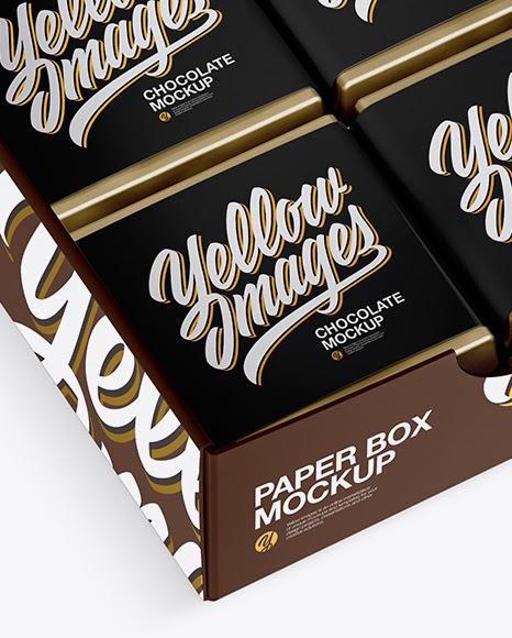 Download Kraft Glossy Chocolate Bar Mockup Halfside View Opened Glossy Paper Box With Chocolates Mockup Half Side View High Angle Shot In Box Mockups On Yellow Images Object Mockups Yellowimages Mockups