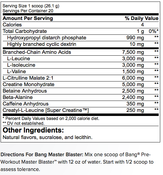 5 Day Bang Pre Workout Powder Nutrition Facts for Burn Fat fast