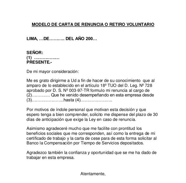 Carta De Renuncia Inmediata Pdf N Carta De