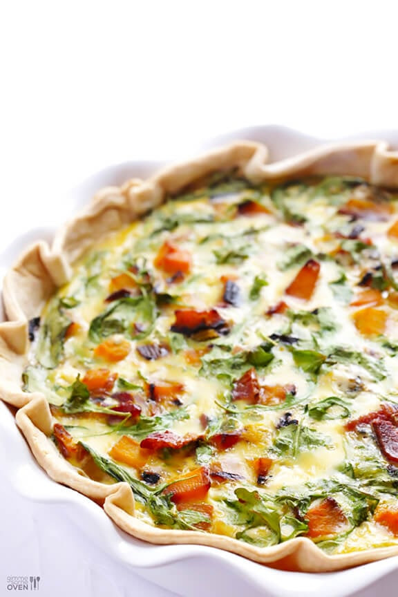 Butternut Squash, Arugula and Bacon Quiche | Tip of Recipe