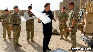 David Cameron with an unmanned surveillance aircraft