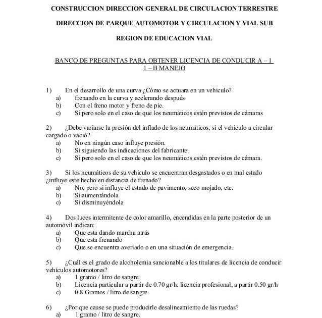 Preguntas De Examen De Manejo Respuestas