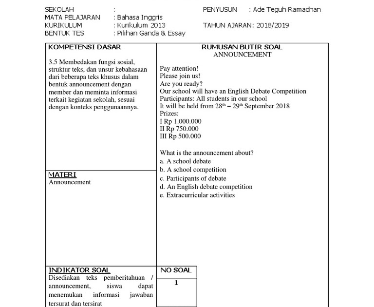 29+ Contoh Soal Essay Announcement Text - Kumpulan Contoh Soal