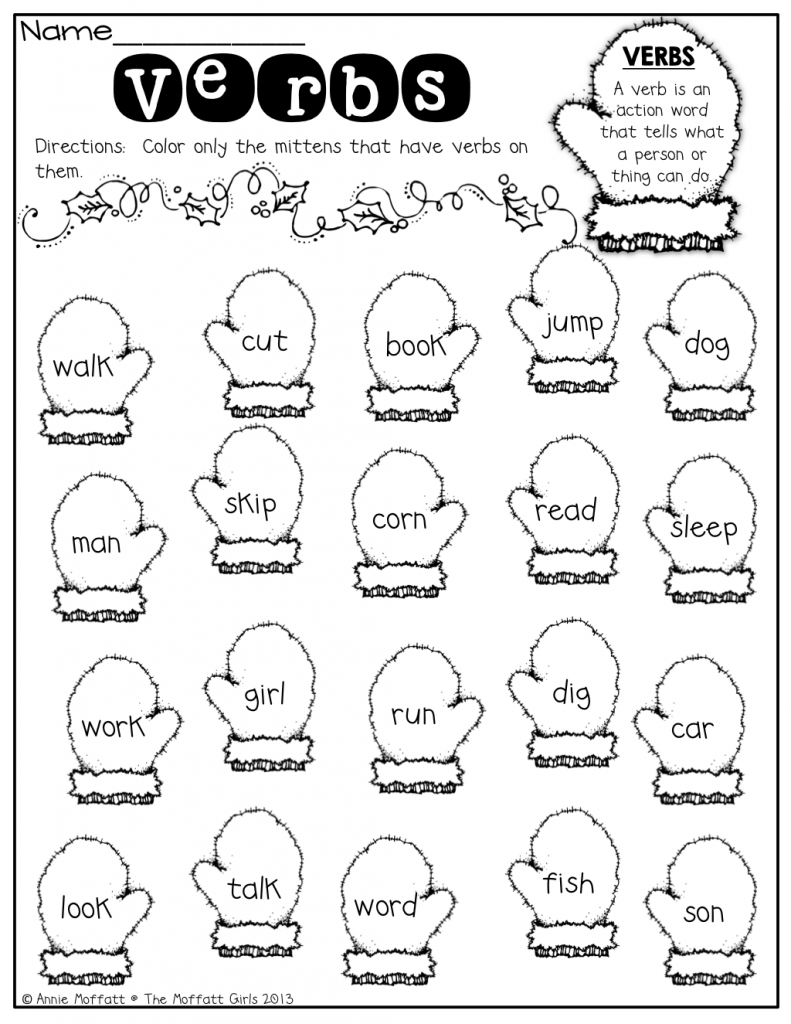 Verbs Vs Nouns First Grade Verbs Printable Worksheet Pack Kindergarten First Second Grade