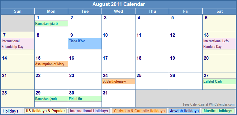online news: april 2011 calendar with holidays