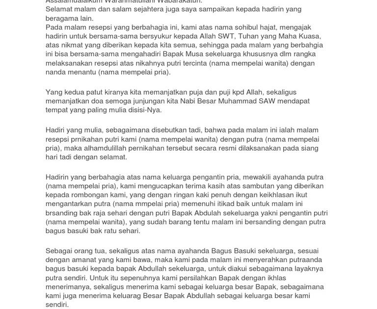 Kata Sambutan Mempelai Pria