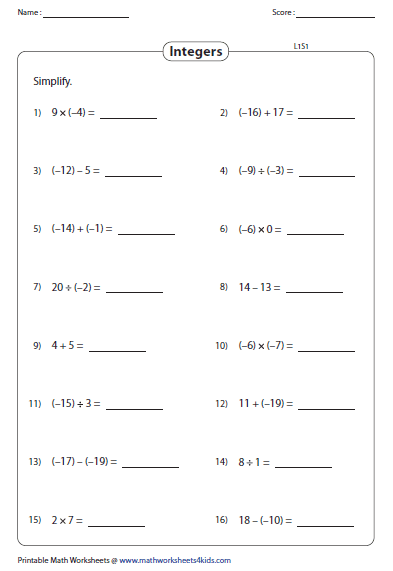 integers-worksheet-grade-6