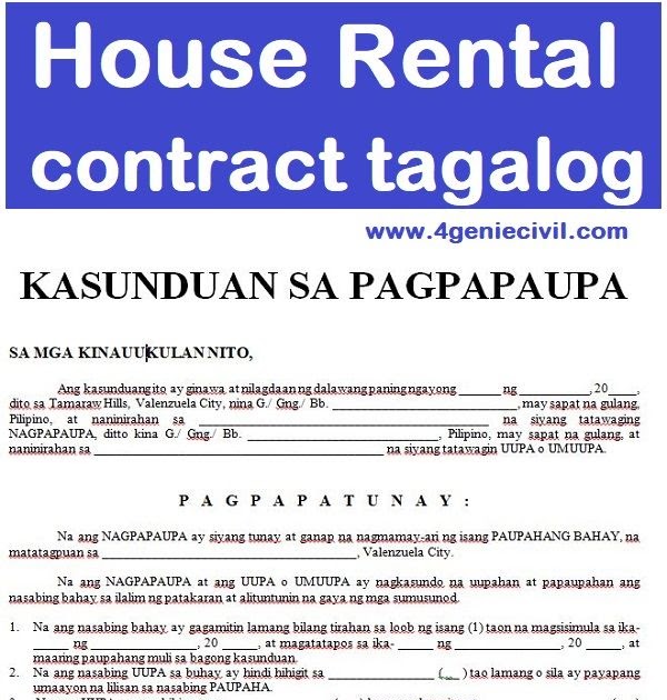 Kasunduan Sa Pagpapagawa Ng Bahay Format Kasunduan Sa Pagpapaupa