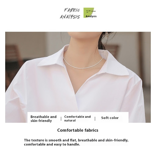 Title 14, Idle Style Lapel White Shirt, Casual V-neck, Lo...