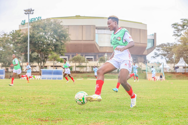 Harambee Starlets Violet Nanjala controls the ball during a training session at Kasarani Annex