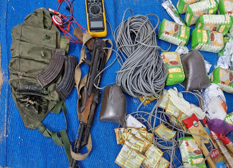 A collection of IED making materials recovered in a raid on an al Shabaab cell in Garissa on Sunday, March 24, 2024.