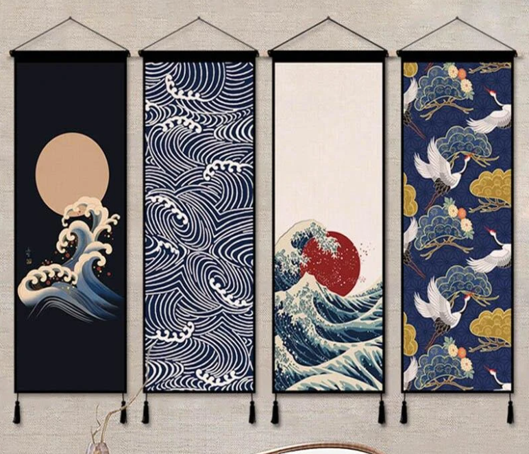 Tapeçaria de parede para sala de estar estilo japonês. Decore seu espaço com elegância e crie um ambiente relaxante. Transforme sua sala num refúgio zen.