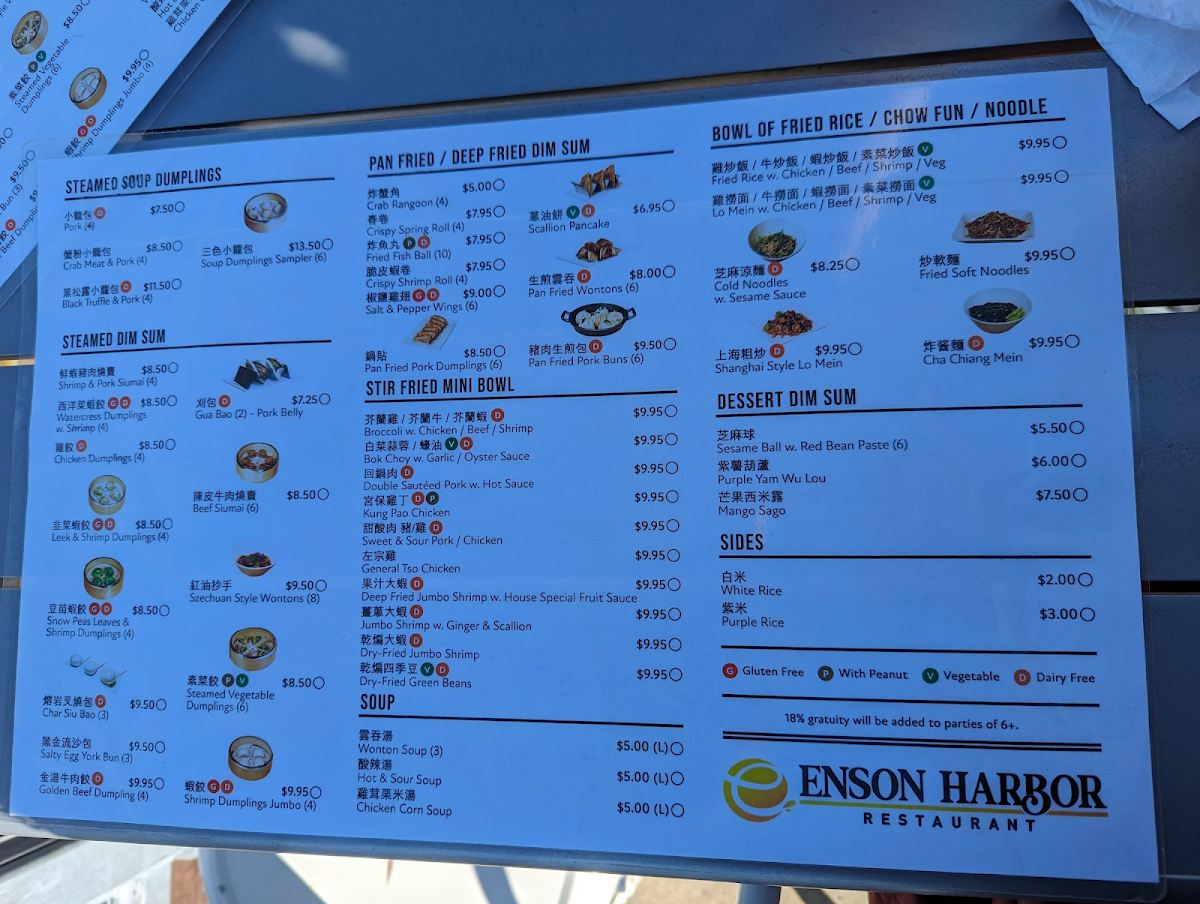 Enson Harbor | Chinese Dim Sum & Bar gluten-free menu