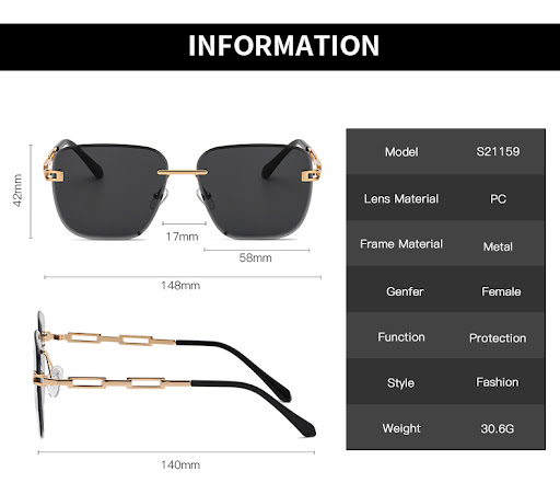 Title 1, Fashion Frameless Trimming Square Sunglasses