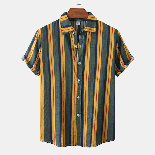 Title 1, Summer New Mens Short-sleeved Hawaiian Striped...