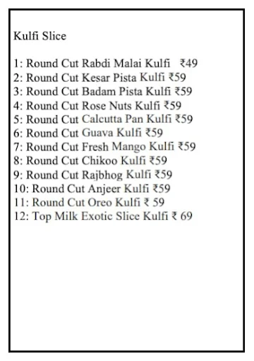 Top Milk Products menu 