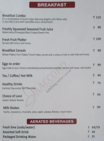 Aaccord Restaurent menu 