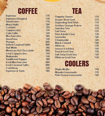 BiziBean menu 