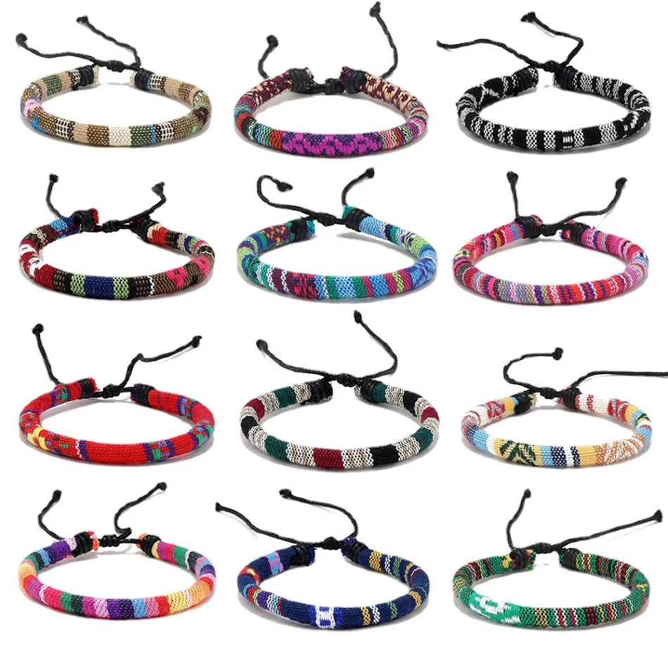 Multicolor draagband in Europese en Amerikaanse nationale bohemien stijl, waskoord, vriendschap, perfect voor dagelijks gebruik.