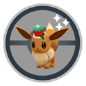 Eevee wearing a holiday hat