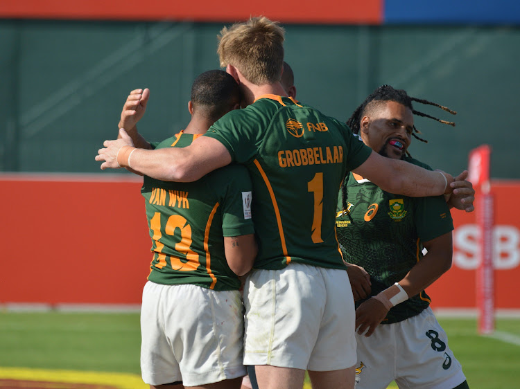 Shilton van Wyk of the Blitzboks during the HSBC World Rugby Sevens Series match against Argentina at The Sevens Stadium in Dubai, United Arab Emirates on November 27 2021.