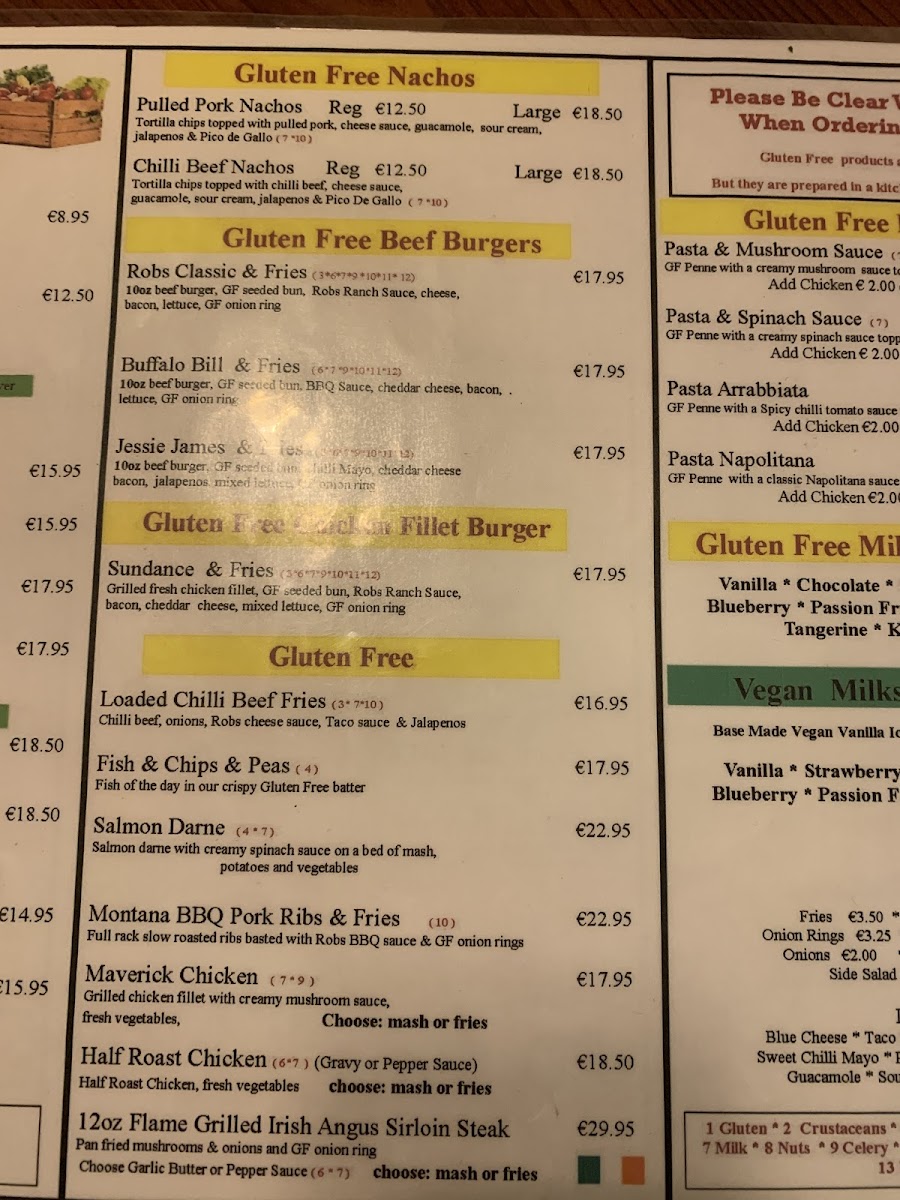 Rob's Ranch House gluten-free menu