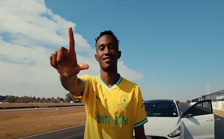 A screenshot taken from a promotional video released by Mamelodi Sundowns shows new signing Thapelo Maseko being welcomed to the club.