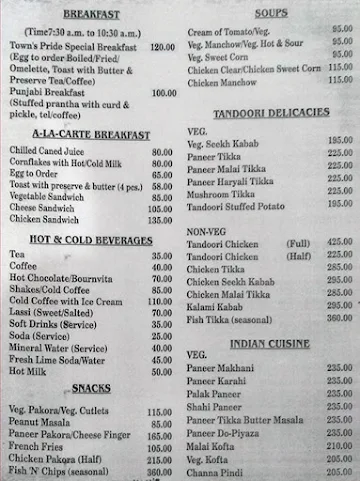 Mohali Continental menu 