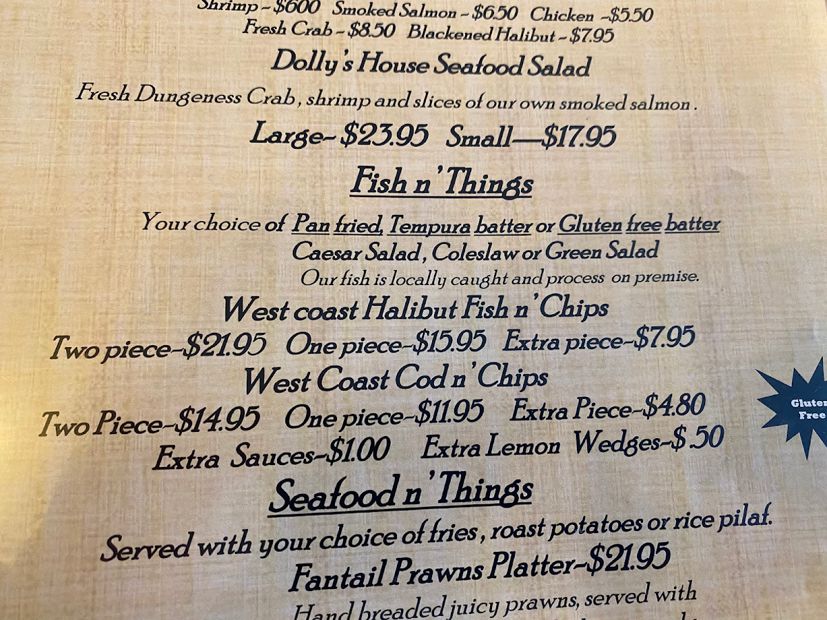 Dolly's Fish Market gluten-free menu