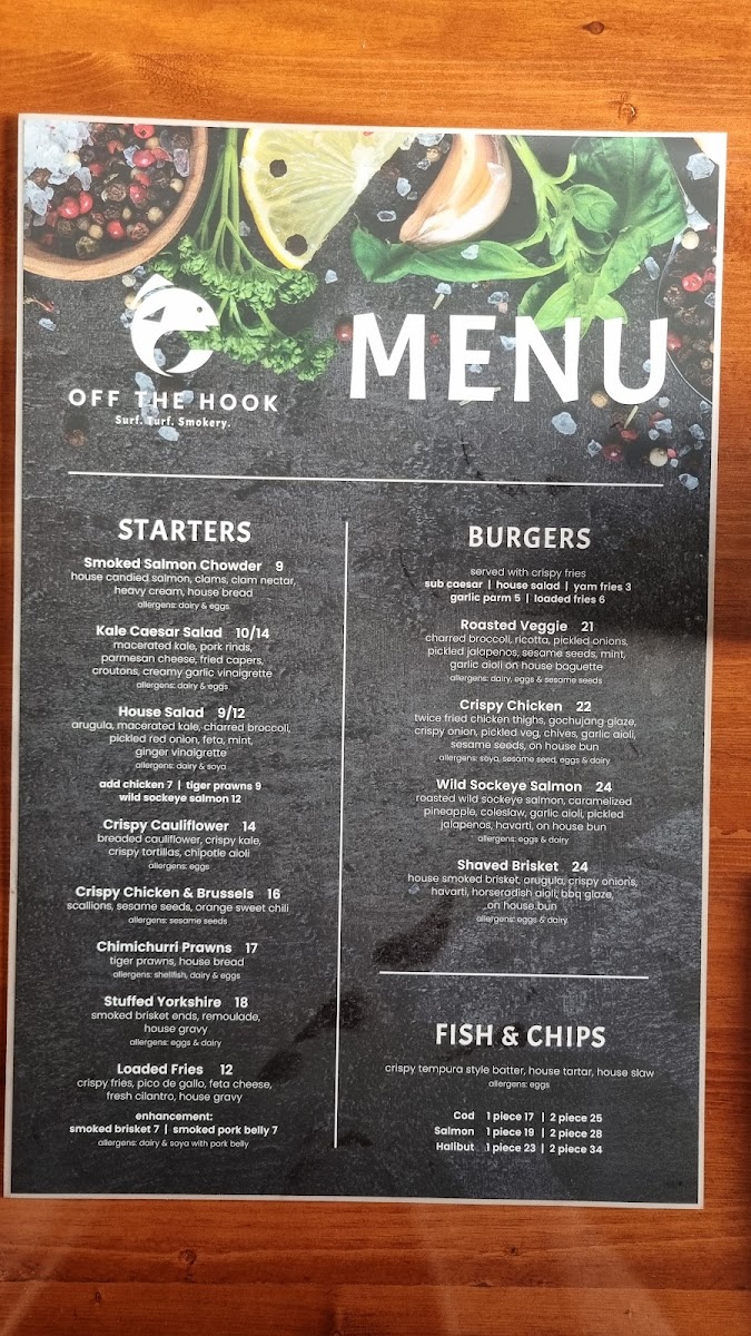 Off The Hook Surf Turf Smokery gluten-free menu