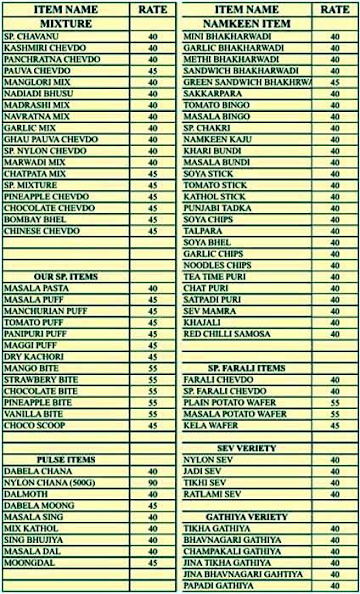 Bharat Farsan menu 