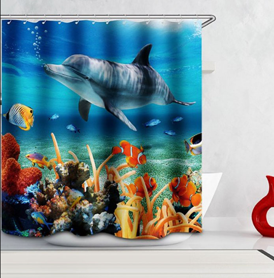 Dolphin shower curtain 180 x 180 cm, waterproof and durable. Transform your bathroom with a marine design, easy to insta