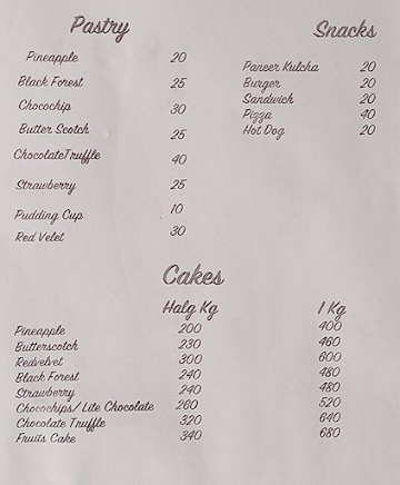 Bisht Cake Place menu 