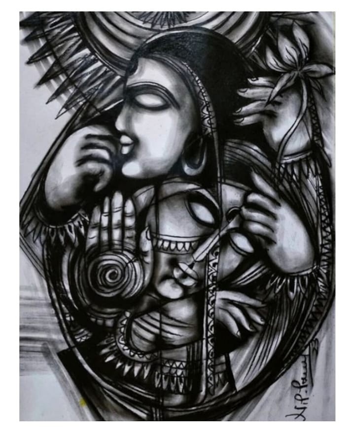 Handpainted Charcoal Painting for Home Decor