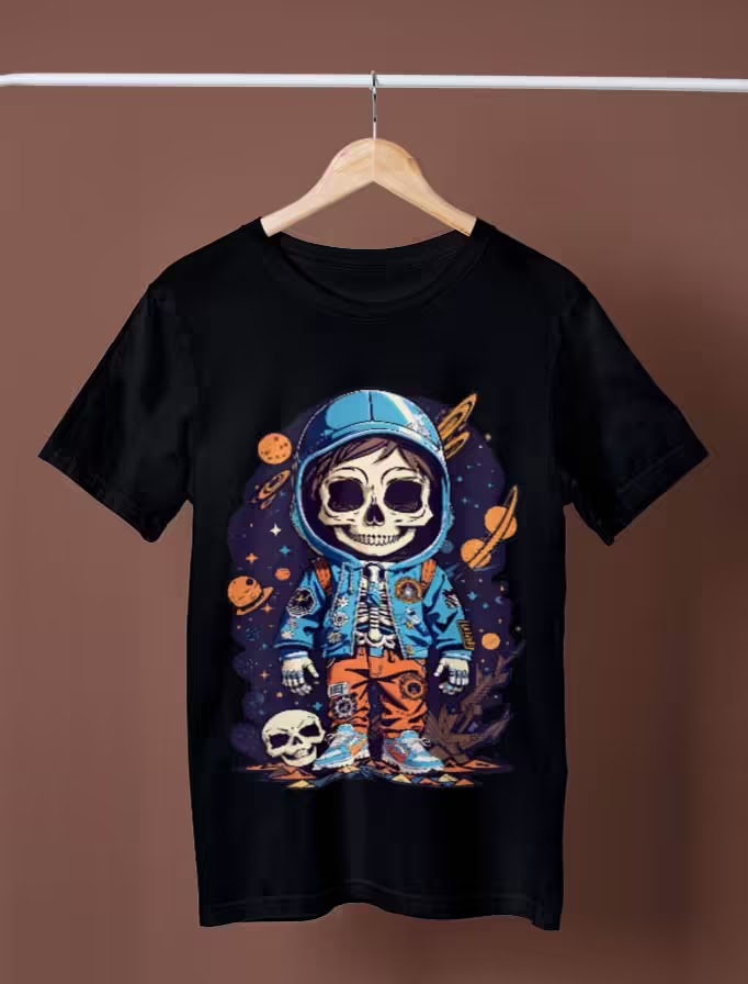 Chibi Skeleton Hitam T-shirt Kaos Custom Desain Sablon Print Cetak Terbaik Queen Bee Store, Queen Bee Digital Home