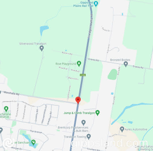 Traralgon-Maffra Road/Marshalls Road intersection upgrade, aligned with Traralgon North Development Plan, includes widened road, turning lanes, drainage, signals, and lighting