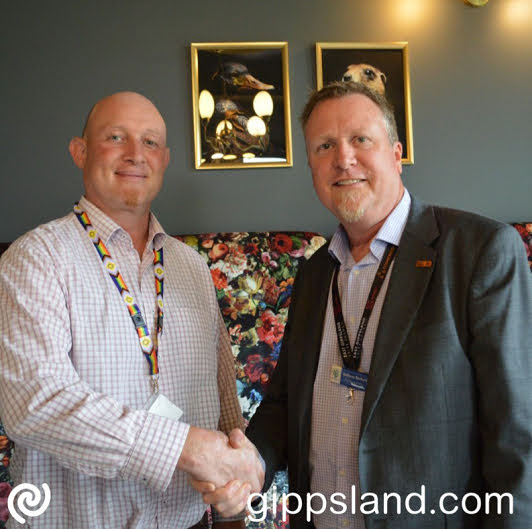 Mayor Cr Tom Crook (left) thanked Mr. Basford for outstanding leadership during challenges and wished him success as Executive Director City Life at City of Greater Geelong